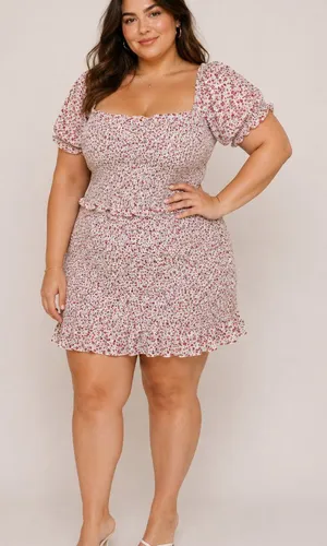 Sweet Rain Pink Floral Smocked Puff Sleeve Dress Size XL thumbnail 1