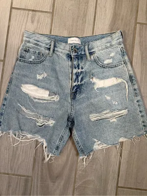 PacSun Light Blue Distressed High-Rise Denim Shorts thumbnail 3
