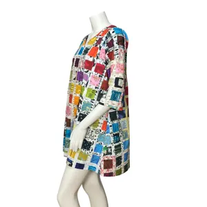 Handmade Tunic Top Bold Print Women Pockets Colorful Busy Pattern Funky Casual‎ thumbnail 3