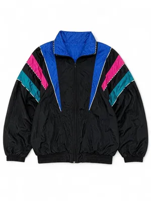 Black Bomber Jacket with Blue, Teal & Pink Panels thumbnail 2