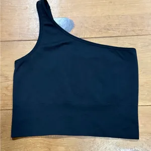 Athleta Black One Shoulder Asymmetrical Crop Top Ribbed Activewear Small thumbnail 3
