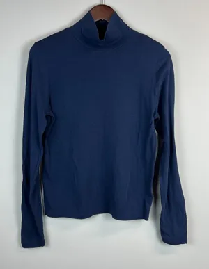 J Crew Tissue Crepe Turtleneck Top Womens L‎ Navy Long Sleeve Minimalist Preppy thumbnail 1