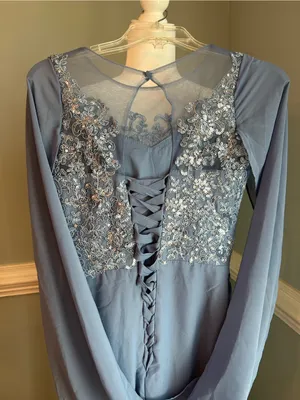 Elegant Blue Lace Appliqué Evening Dress size 2 thumbnail 3