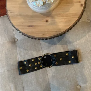 John Stavros Chunky Black Leather Gold Studded Belt thumbnail 4