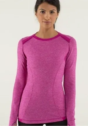 Lululemon Pink Space Dye Long Sleeve Ribbed Base Runner Top thumbnail 1