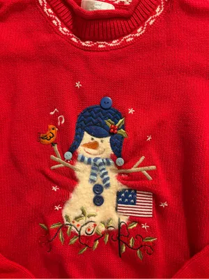 Vtg Christopher & Banks Red Snowman Embroidered Crewneck Sweater Cottagecore thumbnail 2