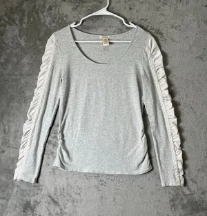 Sundance Ruched Sleeve Top Gray Romantic Boho Feminine Cottagecore XS thumbnail 1