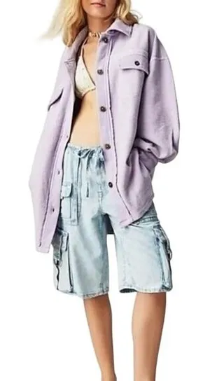 Forever 21 Women's S‎ Lavender Purple Oversized Button Up Shacket Shirt Jacket thumbnail 1