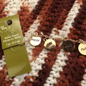 Gold tone strung metal beaded charms #faith #positivity #love #religion #christianity 7” thumbnail 1