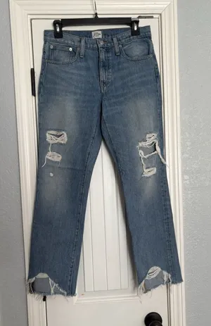 J.Crew Slouchy Boyfriend Jeans Womens 24 Blue Excellent Distressed‎ Raw Hem thumbnail 1