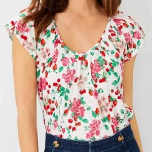 Ann Taylor floral berries print top. thumbnail 1
