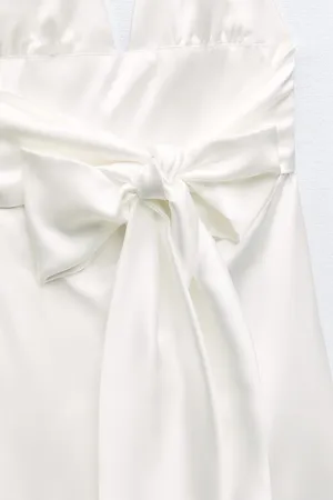 ZARA dress mini halter White satin Bow wedding party coctail bridal shower thumbnail 11