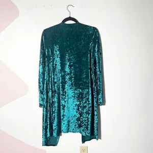 Teal Green Velvet Cardigan S/M Duster Whimsigoth Gothic Fairy Grunge thumbnail 2