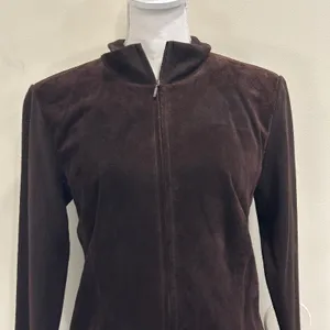 Y2K Mossimo Suede Leather Wool Blend Knit Zip Up Jacket Brown Small Boho Western thumbnail 4