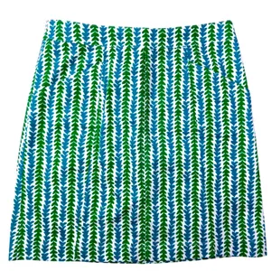 Boden Womens Skirt Blue Green Leaf Print A-Line Zip Size 6R thumbnail 1