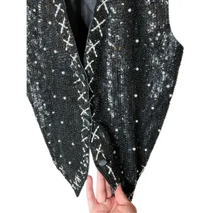 Vintage Theo 90s Sequin Beaded Vest Size M‎ Black Size M thumbnail 4