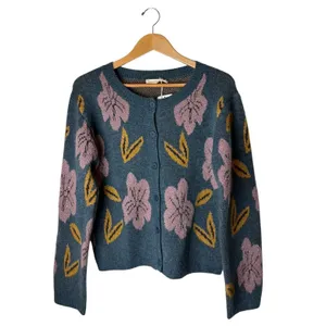 Mystree Floral Cardigan Sweater Women Small Blue Purple NWT Button Knit‎ Boho thumbnail 2