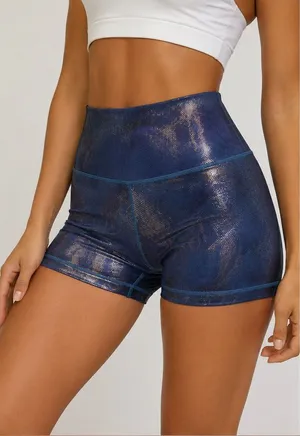 Offline by Aerie Goals High Rise Shorty Shorts Large Blue Metallic Shimmer 4” thumbnail 1
