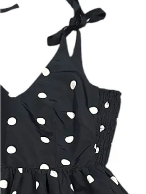 Old Navy Special Occasion Navy Blue Taffeta Polka Dot Tie-Shoulder Dress S thumbnail 4