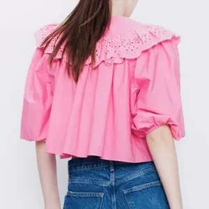 Zara pink ruffled poplin blouse thumbnail 2