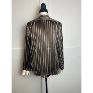 Lauren Ralph Lauren Silk Button Up Shirt 6P Brown Cream Stripe thumbnail 4