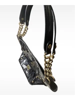 Women's Michael Kors Logo Tote Bag, One Size, Black and Gold thumbnail 7