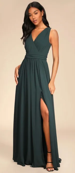 Lulus Thoughts of Hue Emerald Green Surplice Maxi Dress Bridesmaid Gala Medium thumbnail 1