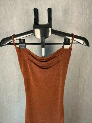 Cowl-Neck Midi Slip Dress in Rust Brown thumbnail 12