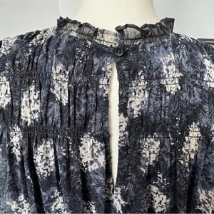 Joie Abstract Floral Smocked Peplum Dress Blue High Neck Sleeveless size XL‎ thumbnail 3