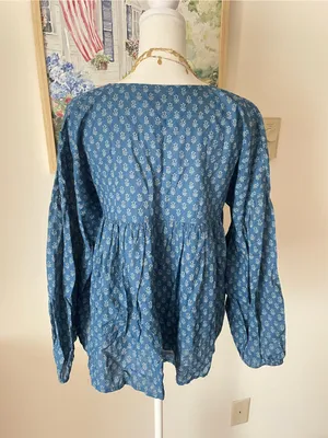 Faherty Lyla Top Gobi Floral Babydoll Peasant Long Sleeve Blouse Size Small thumbnail 5