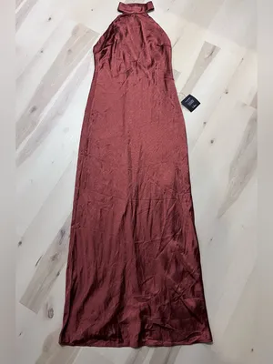 Lulus NWT Women Large Rusty Brown Halter Satin Maxi Dress thumbnail 5