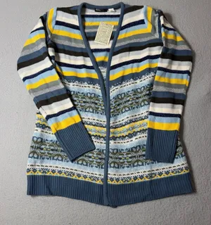 BDG Urban Outfitters Women Blue Striped Fair Isle Cardigan Sweater S NEW thumbnail 1