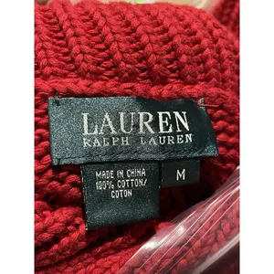Lauren Ralph Lauren M Red Cable Knit Shawl Collar Button Shoulder Sweater Chunky thumbnail 6