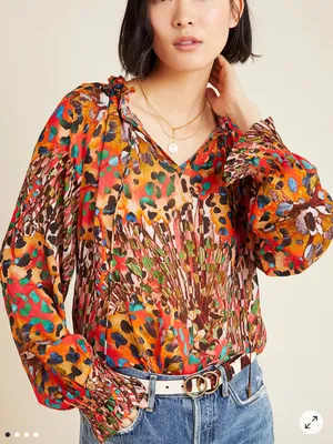 Anthropologie Bl-nk London Small Annalee Peasant Blouse Colorful Abstract Art thumbnail 8