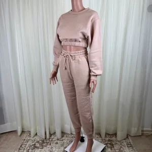 Zenana 2 Pcs Crop Sweatshirt Tracksuit Jogger Pants Set Outfit Active Loungewear Pale Peach Size Large thumbnail 3
