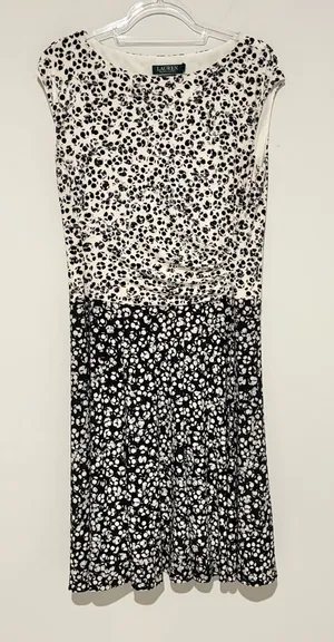 Lauren Ralph Lauren Sleeveless Gathered Polkadot Print dress‎ Black Off-White 12 thumbnail 1