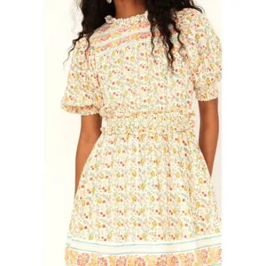 Cleobella‎ Dallas Floral Print Mini Dress Womens XS Cream Boho Feminine Coquette thumbnail 2
