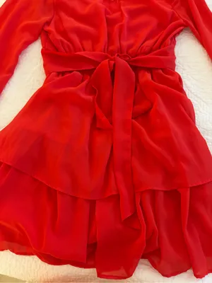 Japna Bright Red Mini Dress with Long Sleeves thumbnail 3