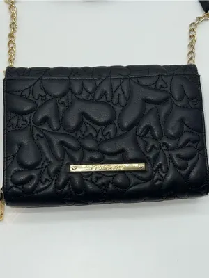 Betsey Johnson Black Vegan Leather Shoulder Bag organized Like a Wallet on Chain thumbnail 3