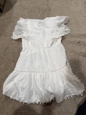 Farm Rio Anthropologie Off White 3D Flower Mini Dress size S EUC thumbnail 5