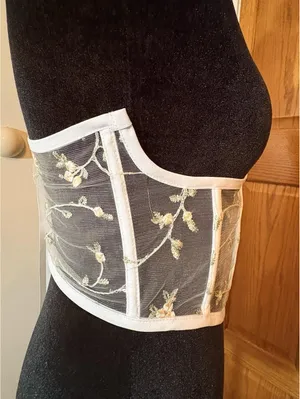 White Sheer Mesh Floral Lace-Up Boned Corset Top with Embroidered Lace thumbnail 5