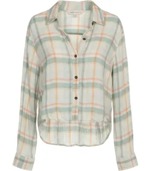 Free People Plaid‎ Button Down Shirt Multicolor Medium Boho Crop Casual Top thumbnail 1