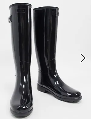 Hunter Original Refined tall wellington boots in black gloss thumbnail 1