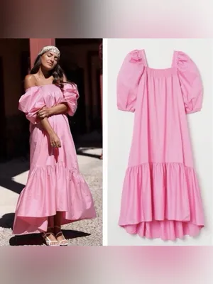 H&M Pink Puff-Sleeve High-Low Maxi Dress large thumbnail 2