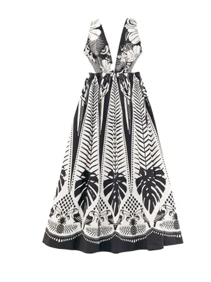 Farm Rio Macaw elegance black maxi dress size medium 100% cotton thumbnail 2