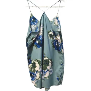 Free People Cascades Slip Mini Dress Blue Floral Slip‎ Boho Chic M thumbnail 5