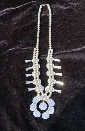 Vintage Sterling Silver Kingman Turquoise Squash Blossom Necklace Jewelry thumbnail 11