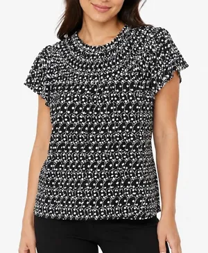 Loft Women's Petite Blouse Black White Size L Polka Dot Boat Neck Short Sleeve Casual thumbnail 1