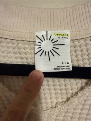 Offline by aerie Cream Waffle Knit Crew Sweater L thumbnail 2