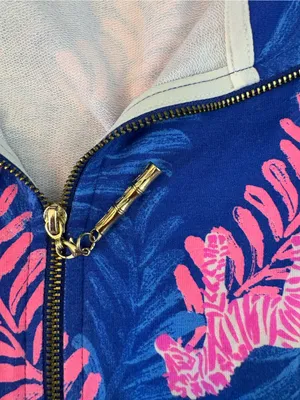 Lilly Pulitzer Skipper Popover Women S Blue Pink Zebra Leaf Print Excellent thumbnail 6